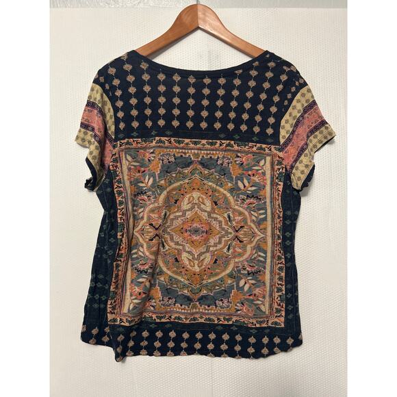 Lucky Brand Women’s Boho Short Sleeve T-Shirt Multicolor Medallion Print Top 1X - Picture 7 of 9
